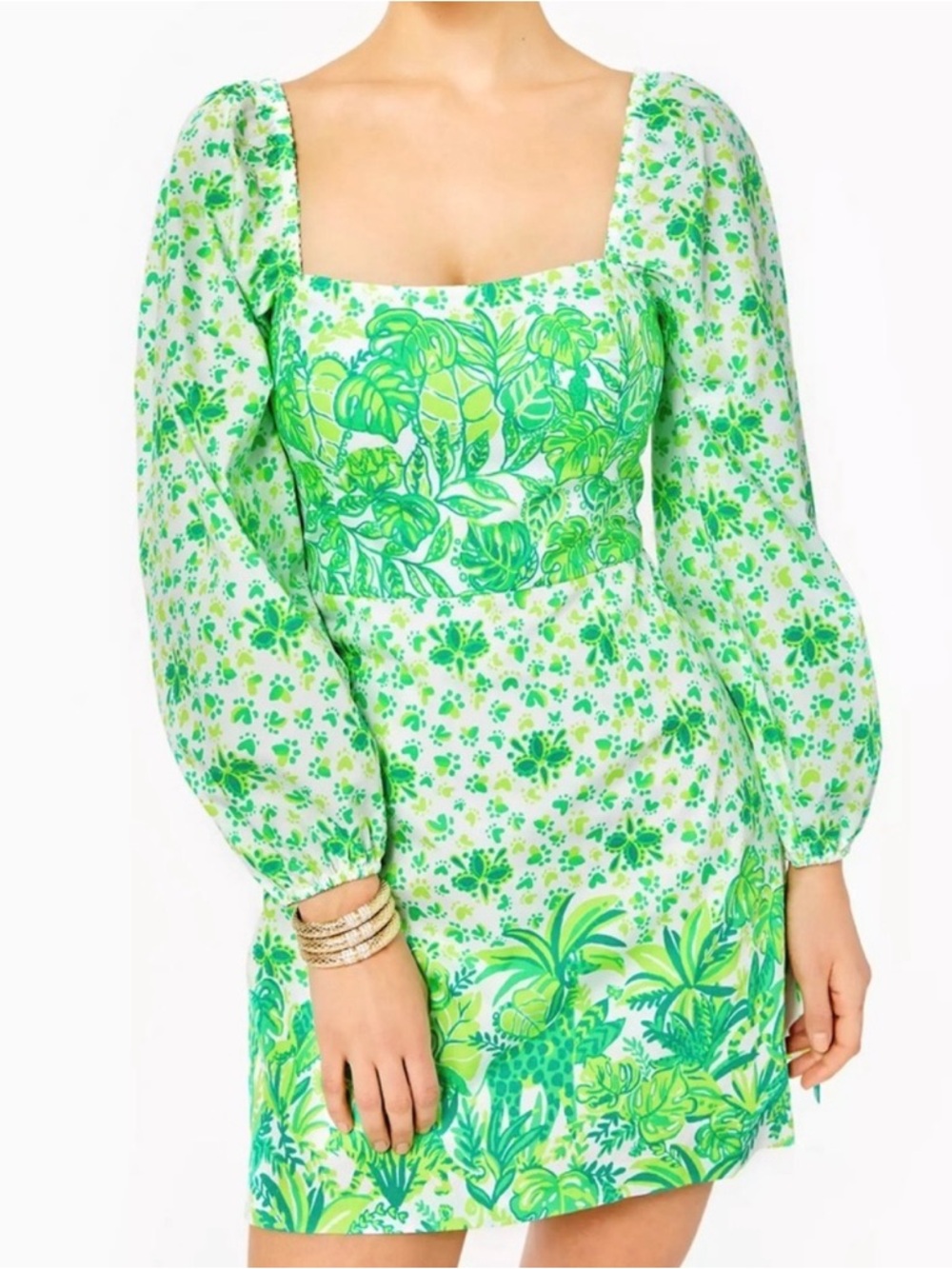 Lilly Pulitzer Esteli Puff Sleeve Long Sleeve Romper Palm Beach Party Animal 0